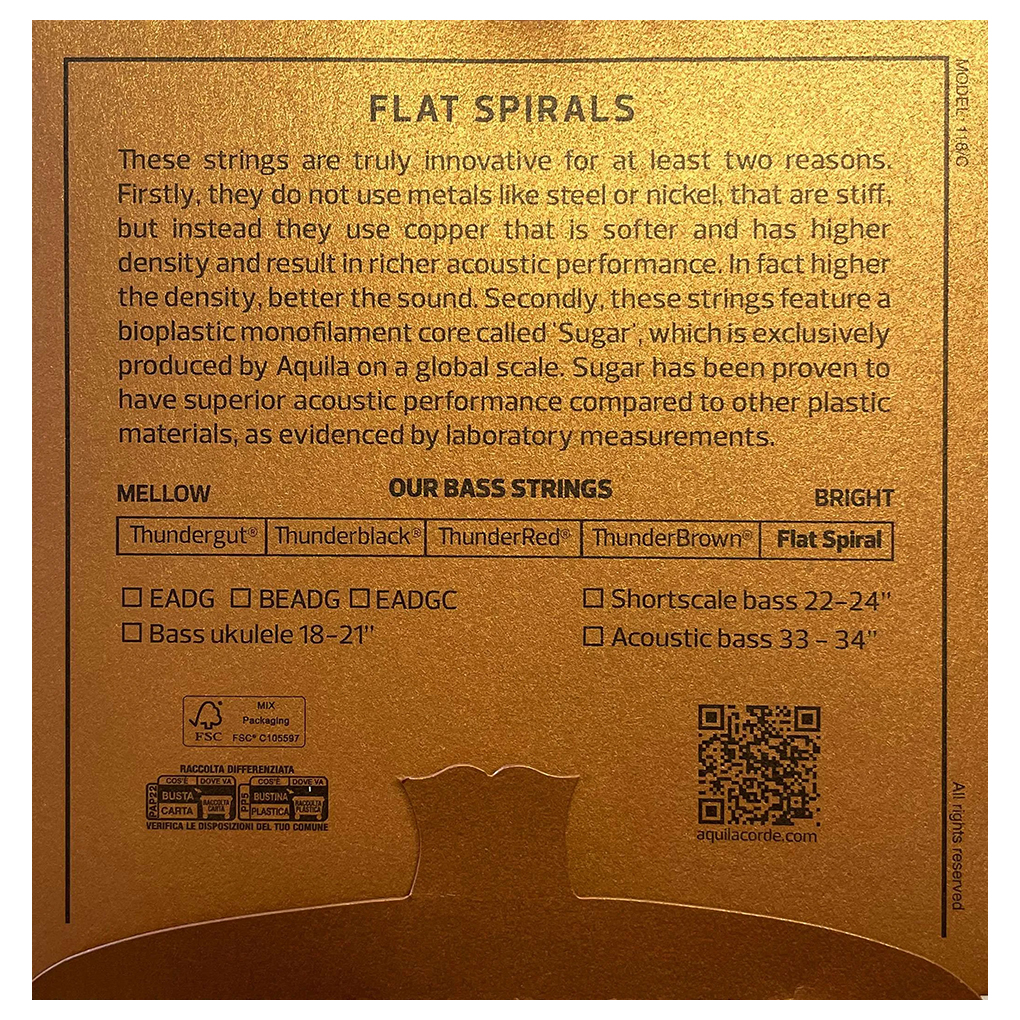Aquila Flat Spirals – Flatwound Bass Ukulele Strings for UBass – Copper & Sugar Core – 4 String Set – 18-21″ Scale – 200U 2