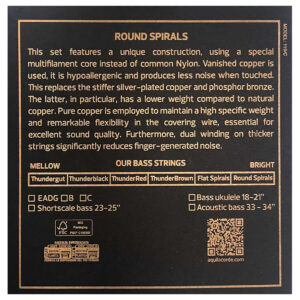 Aquila Round Spirals – Roundwound Bass Ukulele Strings for UBass – Copper – 4 String Set – 18-21″ Scale – 300U 2