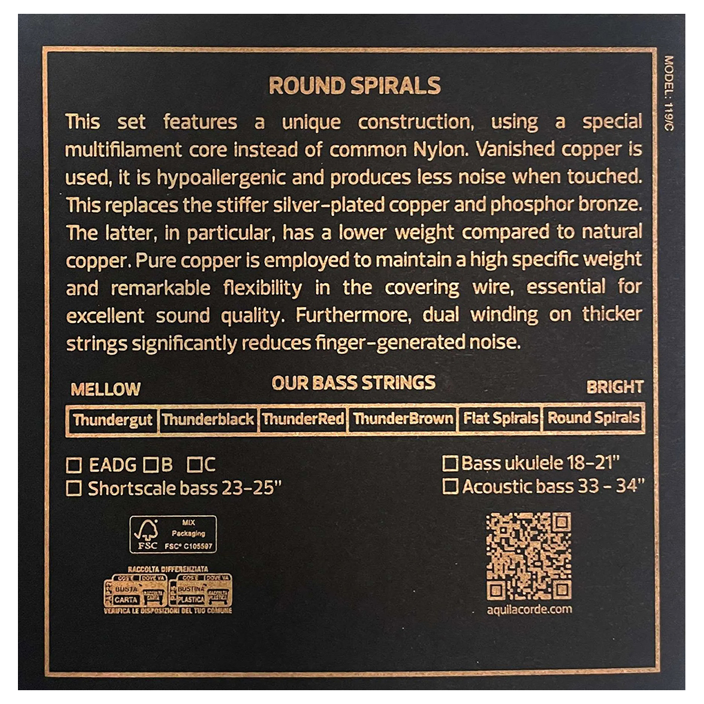 Aquila Round Spirals – Roundwound Bass Ukulele Strings for UBass – Copper – 4 String Set – 18-21″ Scale – 300U 2