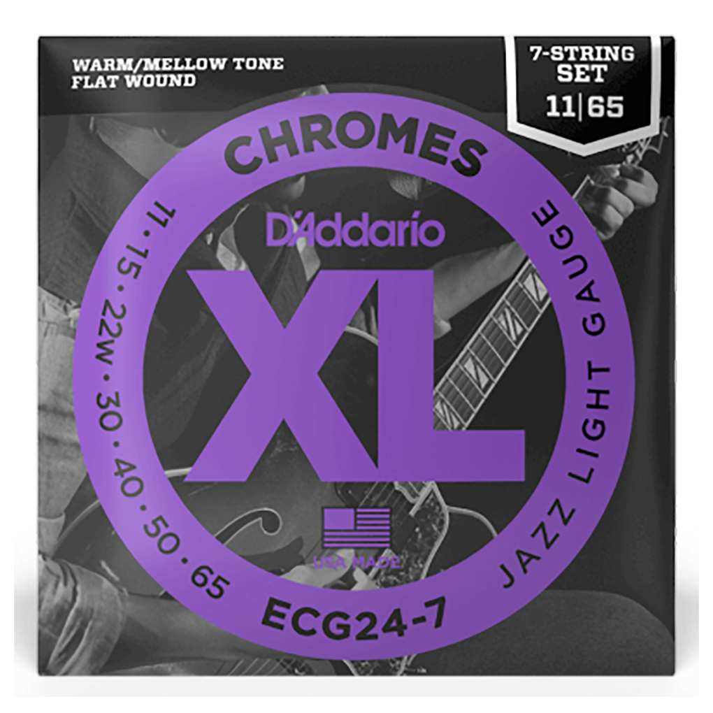 Electric Guitar Strings – D’Addario ECG24-7 – 7-String – XL Chromes – Flatwound – Jazz Light – 10-65 1