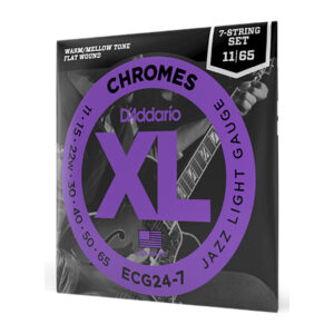 Electric Guitar Strings – D’Addario ECG24-7 – 7-String – XL Chromes – Flatwound – Jazz Light – 10-65 2