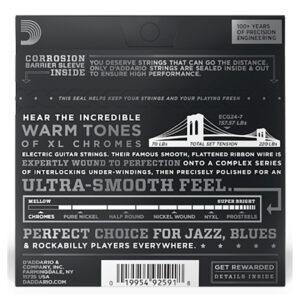 Electric Guitar Strings – D’Addario ECG24-7 – 7-String – XL Chromes – Flatwound – Jazz Light – 10-65 4