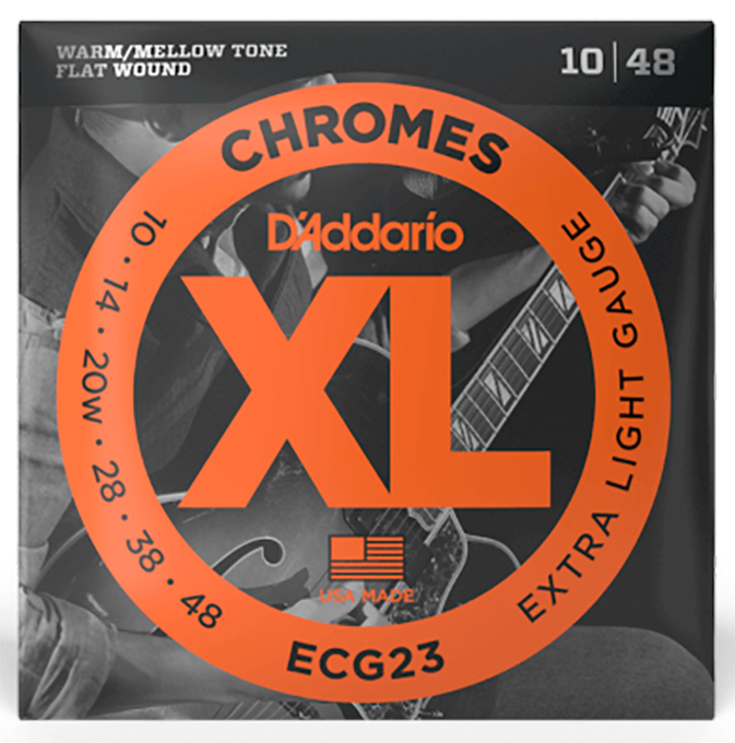 Electric Guitar Strings – D’Addario ECG23 – XL Chromes – Flatwound – Extra Light – 10-48 1