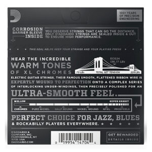 Electric Guitar Strings – D’Addario ECG24 – XL Chromes – Flatwound – Jazz Light – 11-50 4