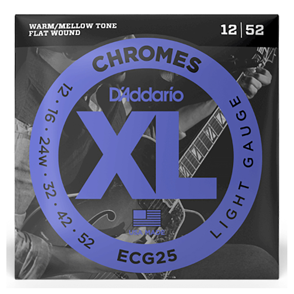 Electric Guitar Strings – D’Addario ECG25 – XL Chromes – Flatwound – Light – 12-52 1