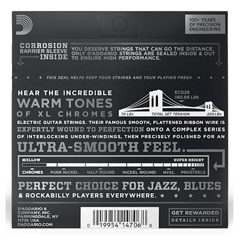 Electric Guitar Strings – D’Addario ECG26 – XL Chromes – Flatwound – Medium – 13-56 3