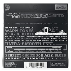 Electric Guitar Strings – D’Addario ECG23PL – XL Chromes – Plain 3rd String – Flatwound – Extra Light – 10-48 3