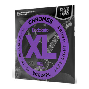 Electric Guitar Strings – D’Addario ECG24PL – XL Chromes – Plain 3rd String – Flatwound – Jazz Light – 10-50 2