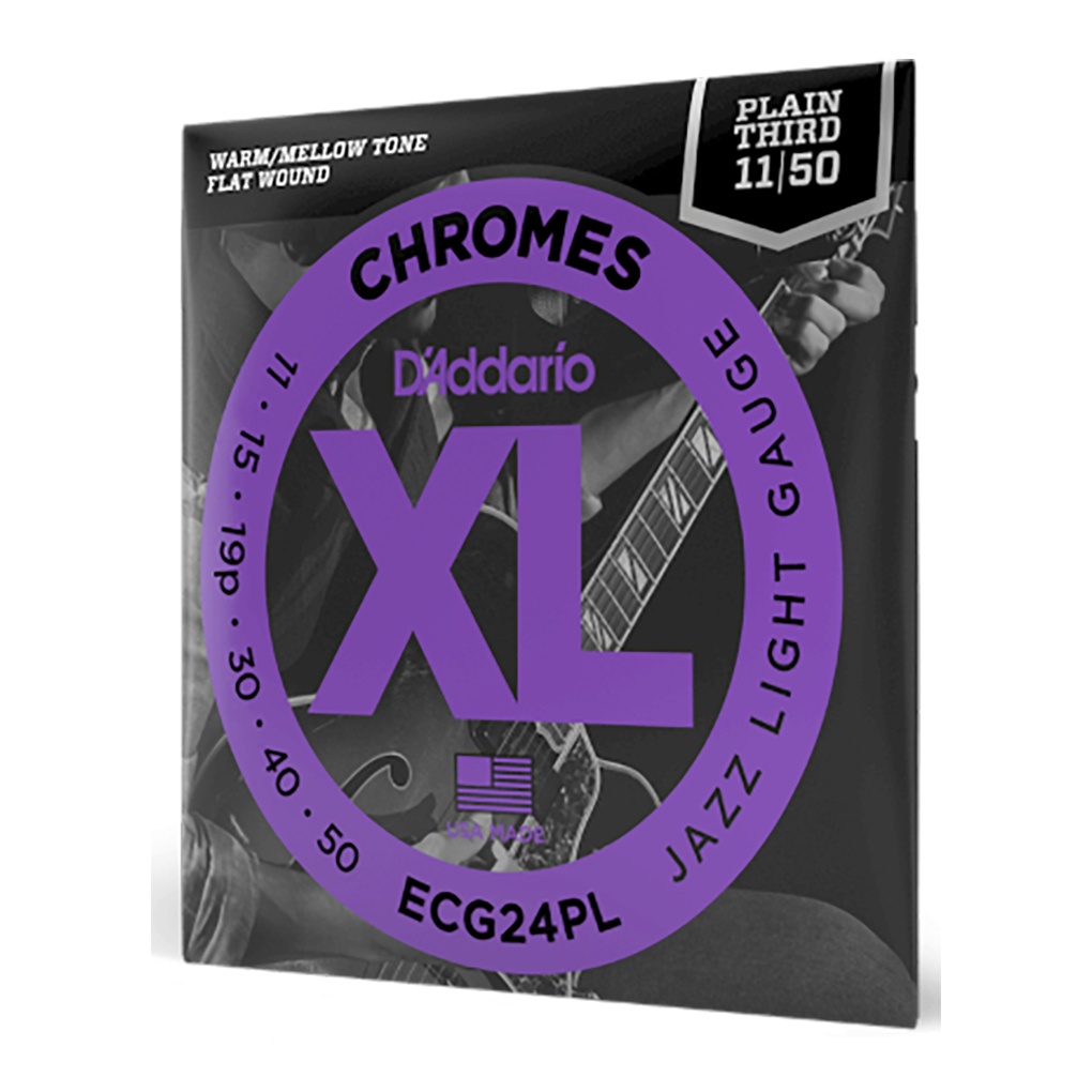 Electric Guitar Strings – D’Addario ECG24PL – XL Chromes – Plain 3rd String – Flatwound – Jazz Light – 10-50 2