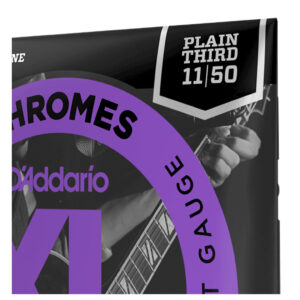 Electric Guitar Strings – D’Addario ECG24PL – XL Chromes – Plain 3rd String – Flatwound – Jazz Light – 10-50 3