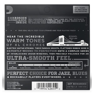 Electric Guitar Strings – D’Addario ECG24PL – XL Chromes – Plain 3rd String – Flatwound – Jazz Light – 10-50 4