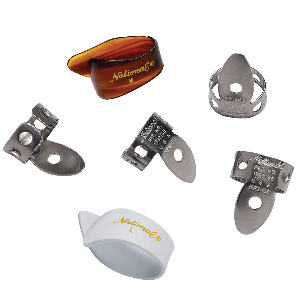 D’Addario National Stainless Steel Finger Picks & Celluloid Thumb Pick Bundle – 6 Pack – NP2SS7TBW-06 1