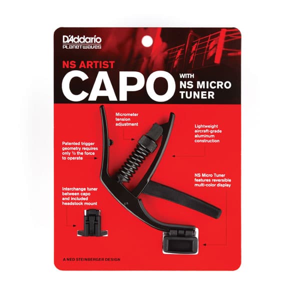 D’Addario – Planet Waves – NS Artist Capo With NS Micro Tuner – For 6 String Acoustic & Electric Guitars – PW-CP-10NSM 2