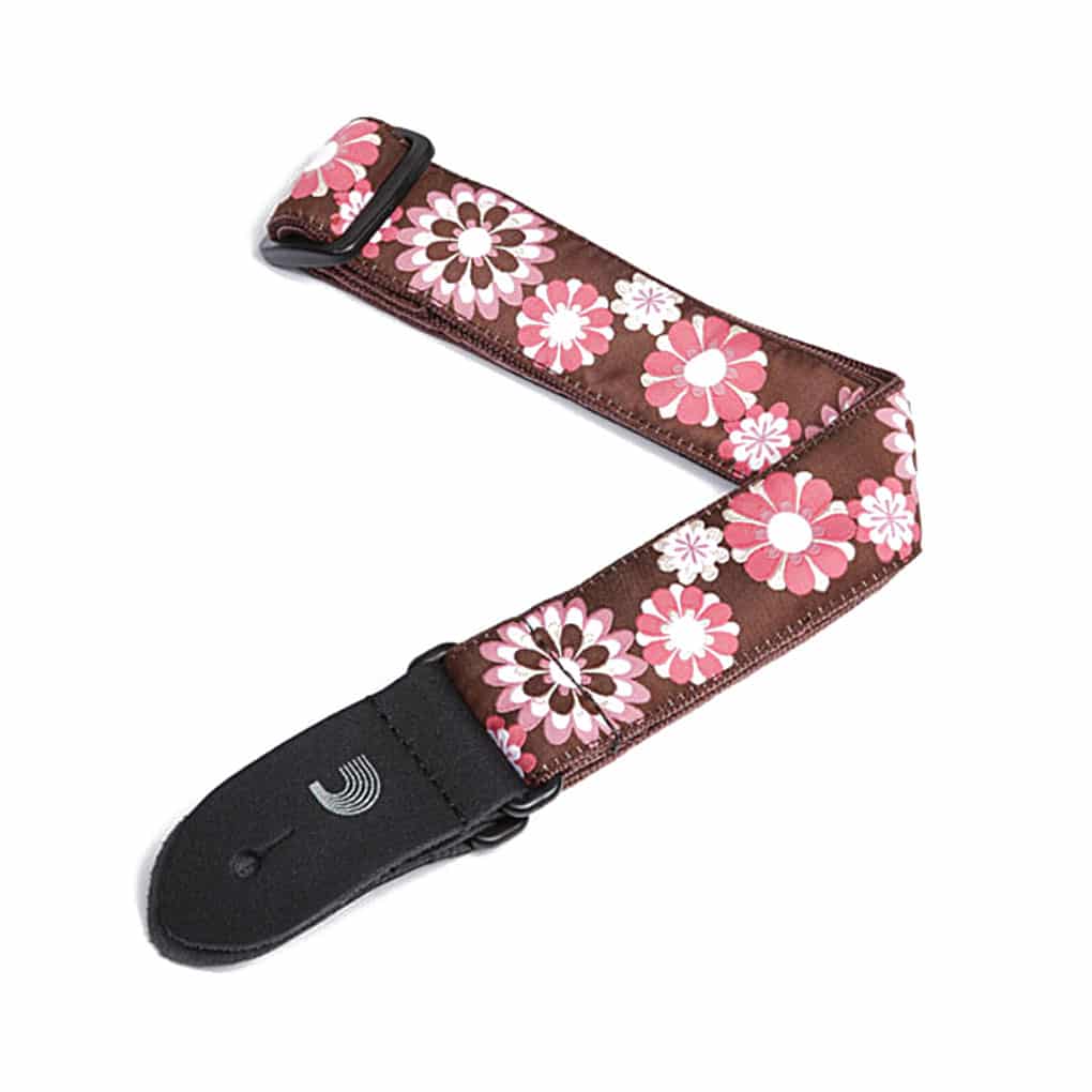 D’Addario – Woven Ukulele Strap – Brown & Pink Flowers – 15UKE02 1
