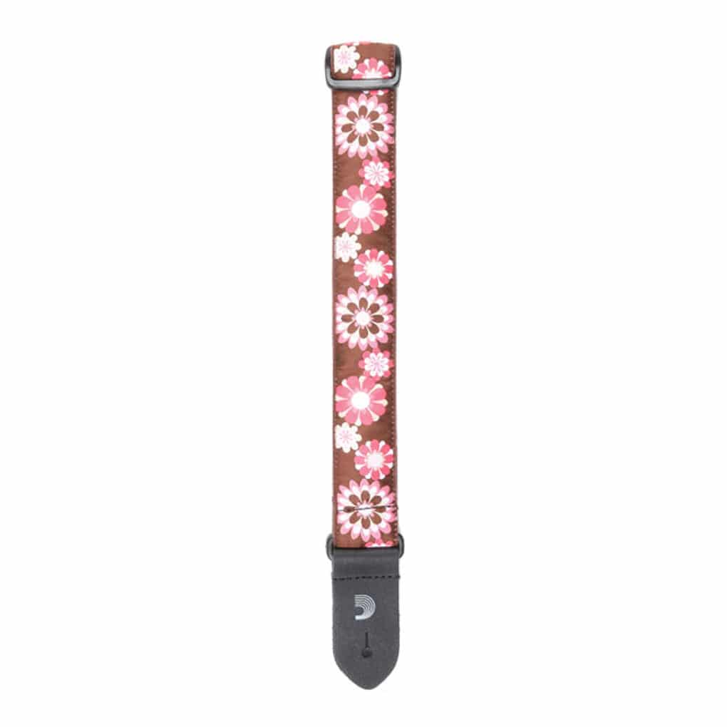 D’Addario – Woven Ukulele Strap – Brown & Pink Flowers – 15UKE02 2