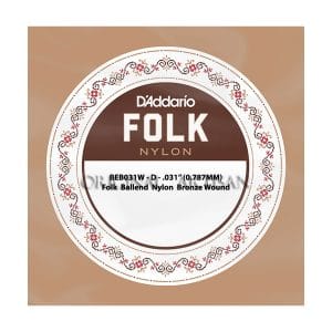 Folk Nylon Guitar Single String - D'Addario BEB031W - Nylon Bronze Wound - D - .031 (0.787mm) - Ball End
