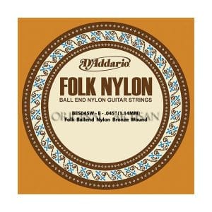 Folk Nylon Guitar Single String - D'Addario BEB045W - Nylon Bronze Wound - E - .045 (1.14mm) - Ball End