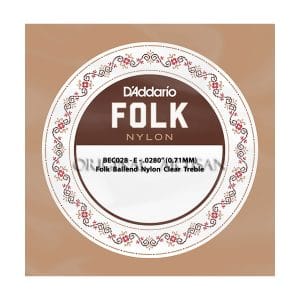 Folk Nylon Guitar Single String - D'Addario BEC028 - Nylon Clear Treble - E - .028 (0.71mm) - Ball End