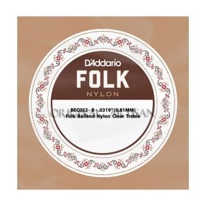 Folk Nylon Guitar Single String - D'Addario BEC032 - Nylon Clear Treble - B - .032 (0.81mm) - Ball End