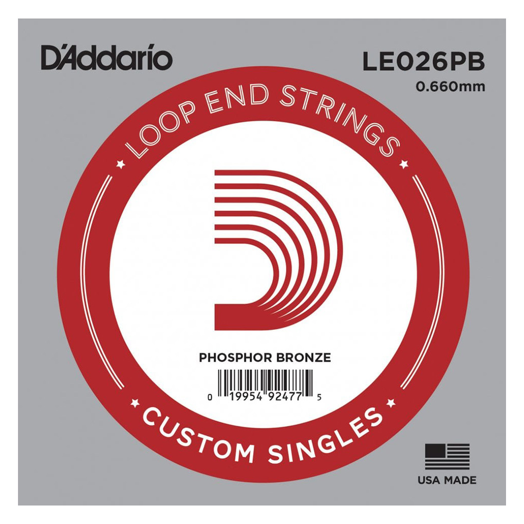 Banjo – Mandolin – Guitar – Single String – D’Addario LE026PB – Phosphor Bronze – Loop End –