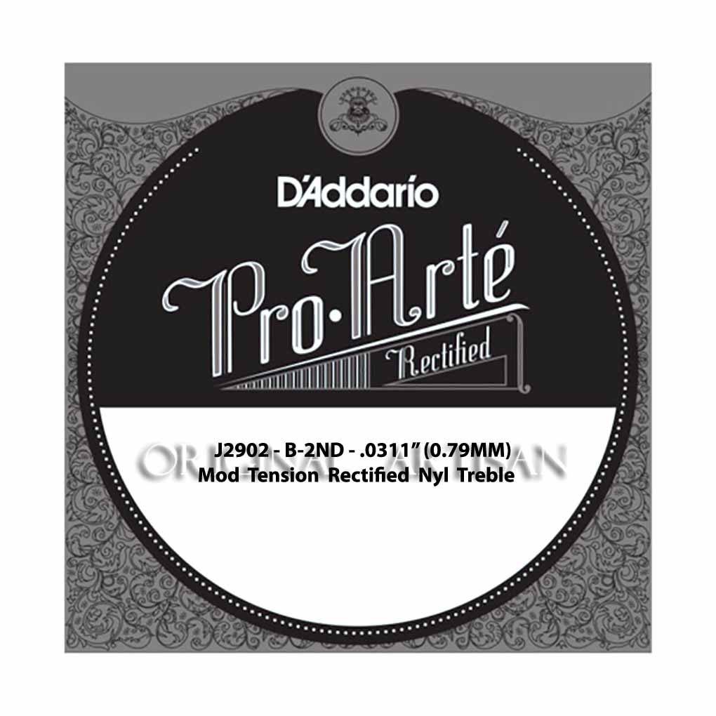 Classical Guitar Single String – D’Addario J2902 – Pro Arte Rectified Clear Nylon Treble – Moderate Tension – B-2nd – .0311 (0