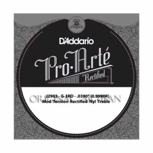 Classical Guitar Single String – D’Addario J2903 – Pro Arte Rectified Clear Nylon Treble – Moderate Tension – G-3rd – .0390 (0
