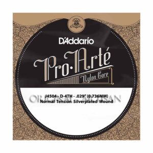 Classical Guitar Single String – D’Addario J4504 – Pro-Arte Nylon Core Silverplated Wound – Normal Tension – D-4th – .029 (0