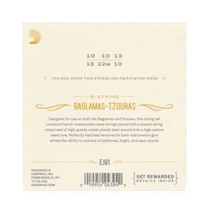 Baglamas – Tzouras Strings – D’Addario EJ91 – 6 Strings – Loop End – DDAD Tuning 2