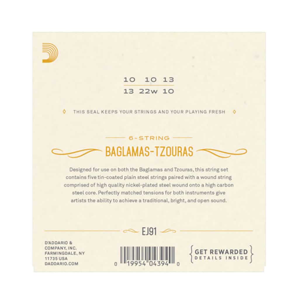 Baglamas – Tzouras Strings – D’Addario EJ91 – 6 Strings – Loop End – DDAD Tuning 2