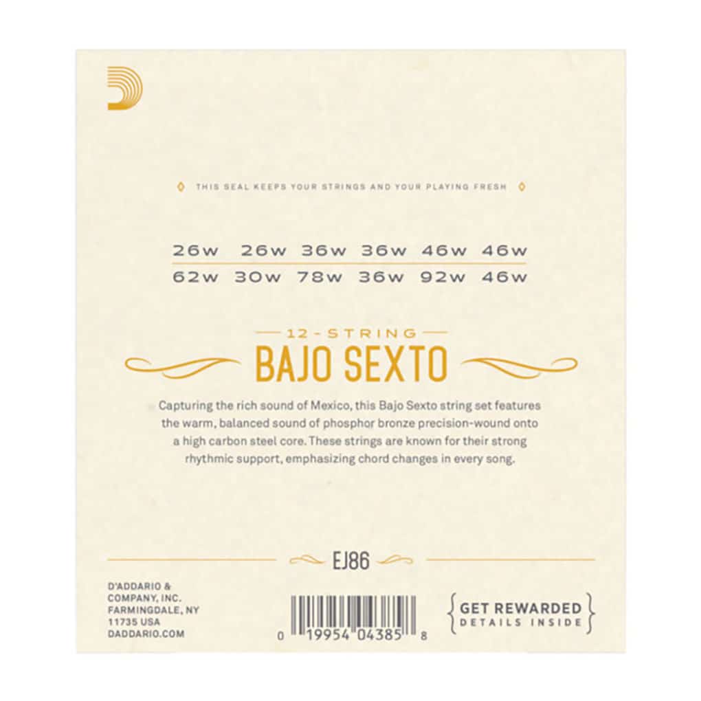 Bajo Sexto Strings – D’Addario EJ86 – 12 Strings – Phosphor Bronze – Loop End 2