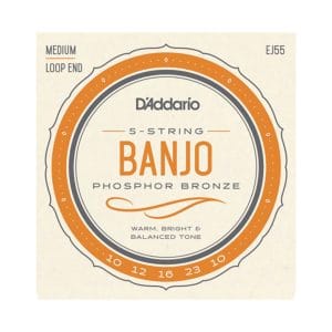 Banjo Strings - D'Addario EJ55 - 5 String Banjo - Phosphor Bronze - Medium - 10-23 - Loop End