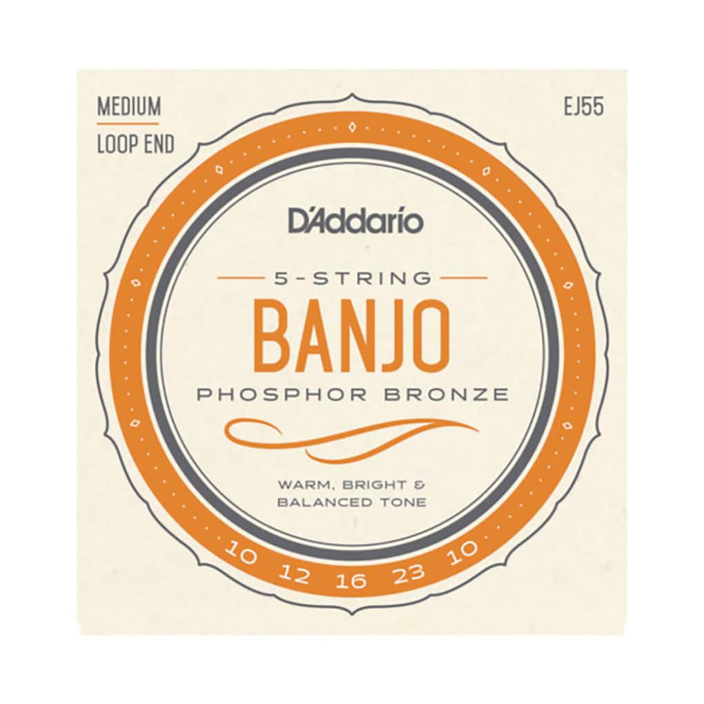 Banjo Strings – D’Addario EJ55 – 5 String Banjo – Phosphor Bronze – Medium – 10-23 – Loop End 1