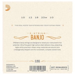 Banjo Strings – D’Addario EJ55 – 5 String Banjo – Phosphor Bronze – Medium – 10-23 – Loop End 3
