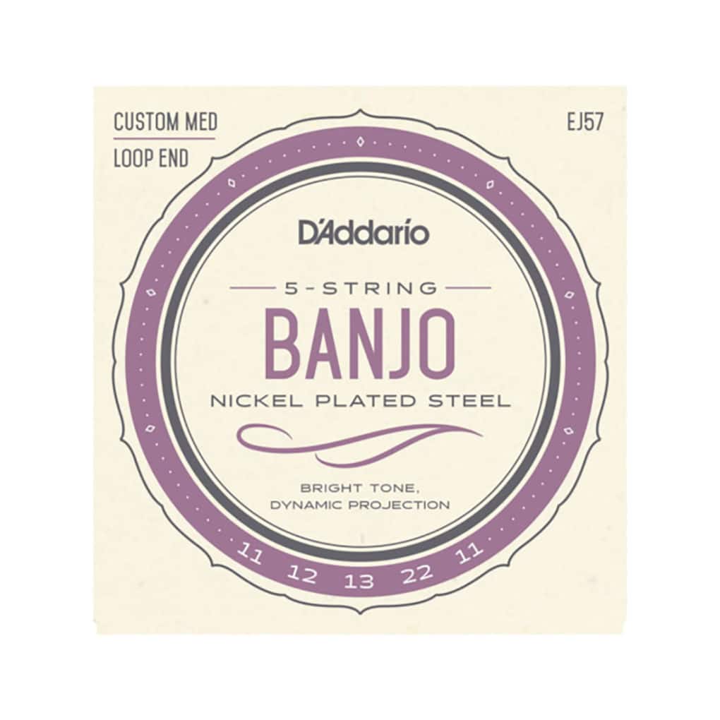 Banjo Strings – D’Addario EJ57 – 5-String – Nickel Plated Steel – Custom Medium – 11-22 – Loop End 1