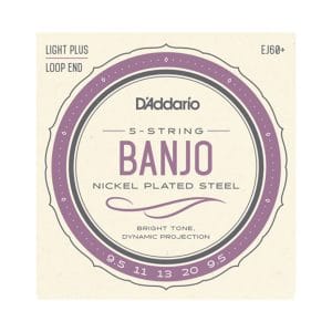 Banjo Strings - D'Addario EJ60+ - 5 String Banjo - Nickel Plated Steel - Light Plus - 9.5-20 - Loop End