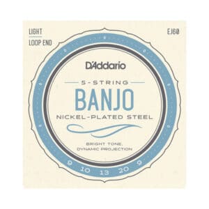 Banjo Strings - D'Addario EJ60 - 5 String Banjo - Nickel Plated Steel - Light - 9-20 - Loop End