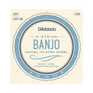 Banjo Strings – D’Addario EJ60 – 5 String Banjo – Nickel Plated Steel – Light – 9-20 – Loop End 1