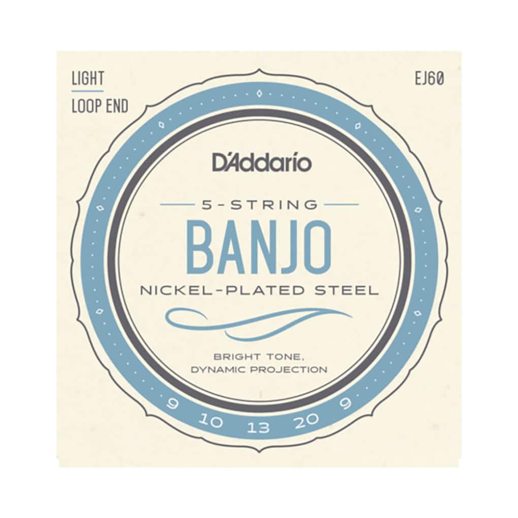 Banjo Strings – D’Addario EJ60 – 5 String Banjo – Nickel Plated Steel – Light – 9-20 – Loop End 1