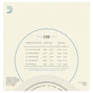 Banjo Strings – D’Addario EJ60 – 5 String Banjo – Nickel Plated Steel – Light – 9-20 – Loop End 2