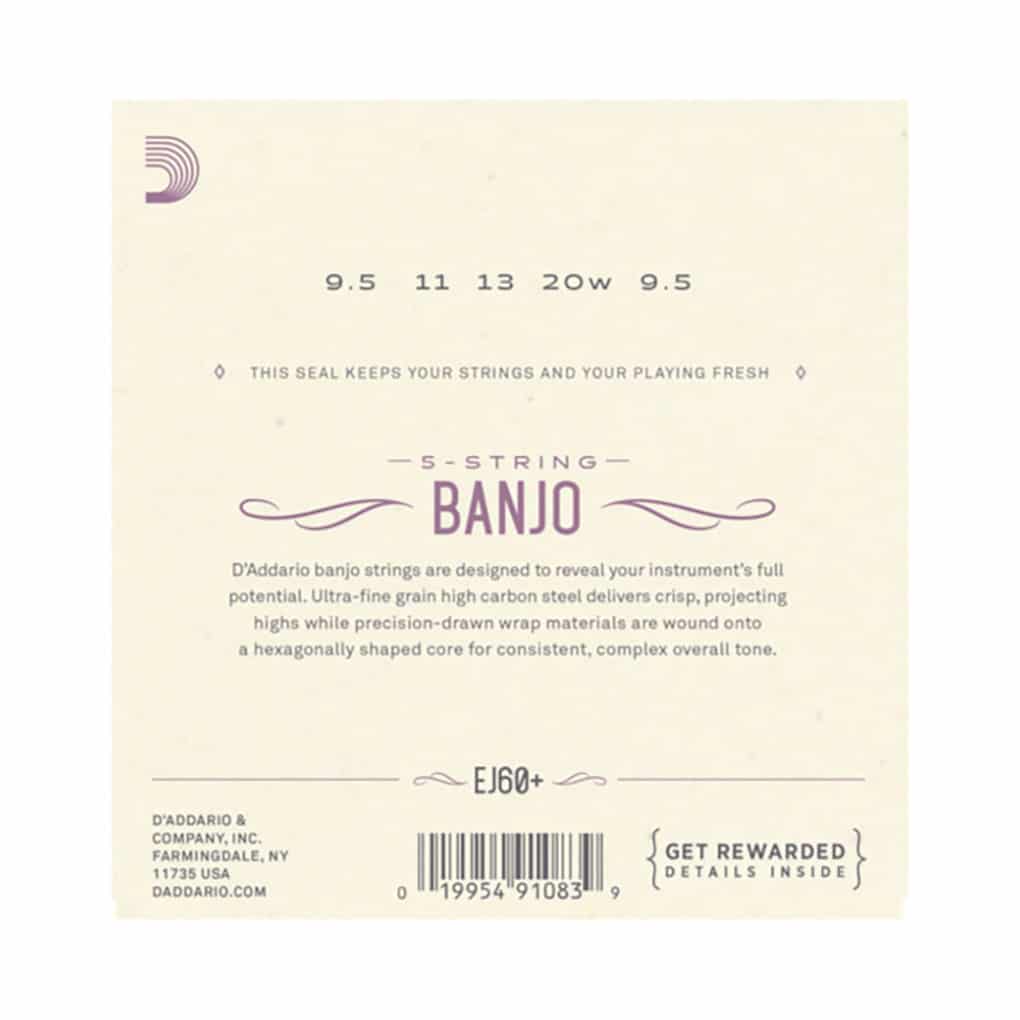 Banjo Strings – D’Addario EJ60+ – 5 String Banjo – Nickel Plated Steel – Light Plus – 9