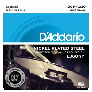 Banjo Strings – D’Addario EJ60NY – 5-String Banjo – NY Steel – Light – 9-20 – Loop End 1