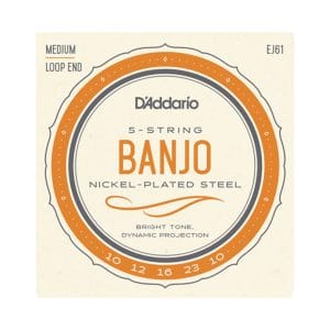 Banjo Strings - D'Addario EJ61 - 5 String Banjo - Nickel Plated Steel - Medium - 10-23 - Loop End