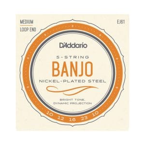 Banjo Strings – D’Addario EJ61 – 5 String Banjo – Nickel Plated Steel – Medium – 10-23 – Loop End 1