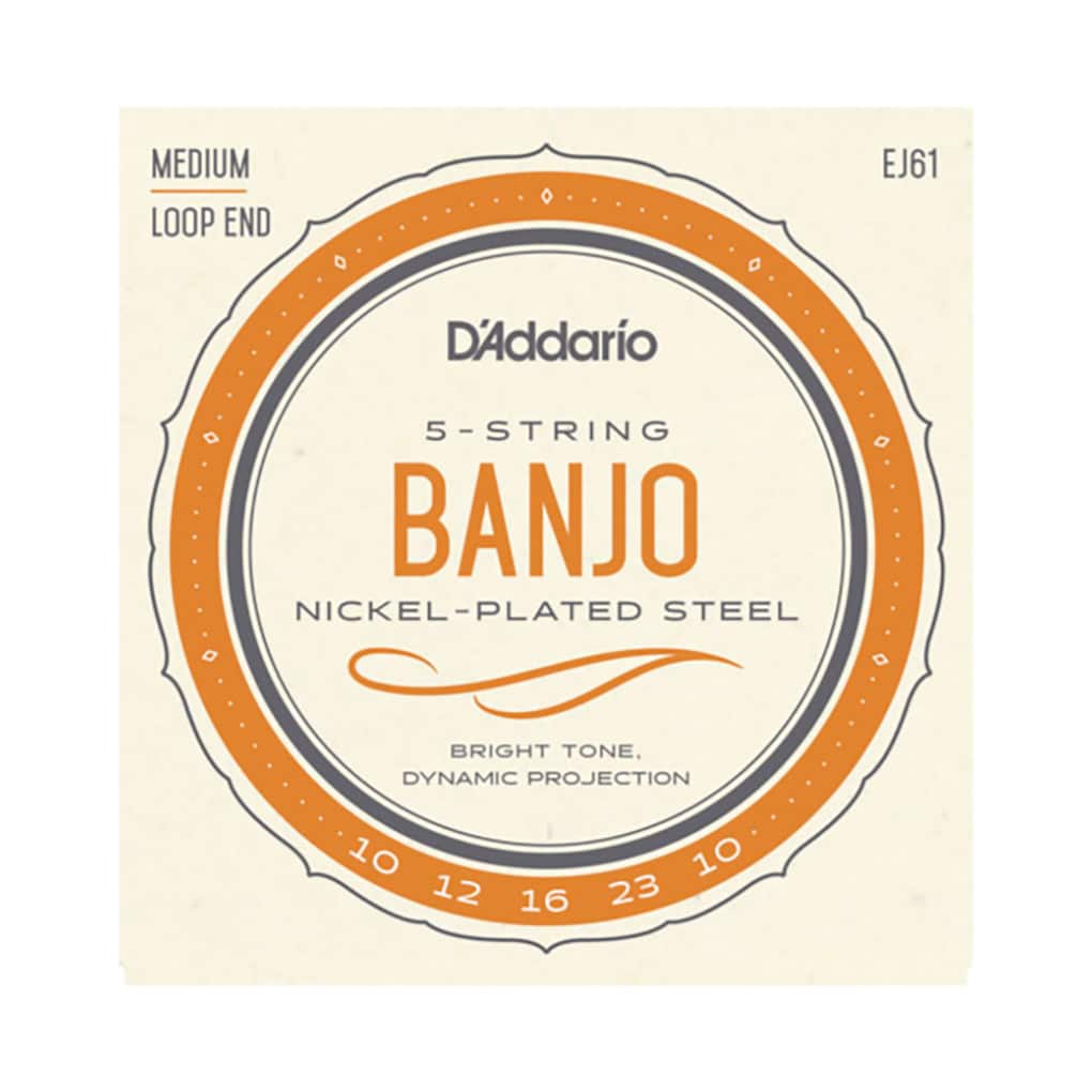 Banjo Strings – D’Addario EJ61 – 5 String Banjo – Nickel Plated Steel – Medium – 10-23 – Loop End 1