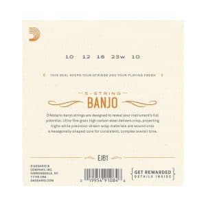 Banjo Strings – D’Addario EJ61 – 5 String Banjo – Nickel Plated Steel – Medium – 10-23 – Loop End 3