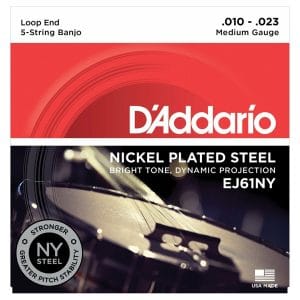 Banjo Strings - D'Addario EJ61NY - 5 String Banjo - NY Steel - Medium - 10-23 - Loop End