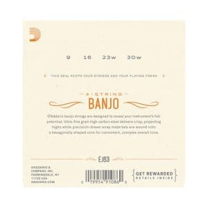 Tenor Banjo Strings – D’Addario EJ63 Tenor – Nickel Plated Steel – 9-30 – Loop End 3