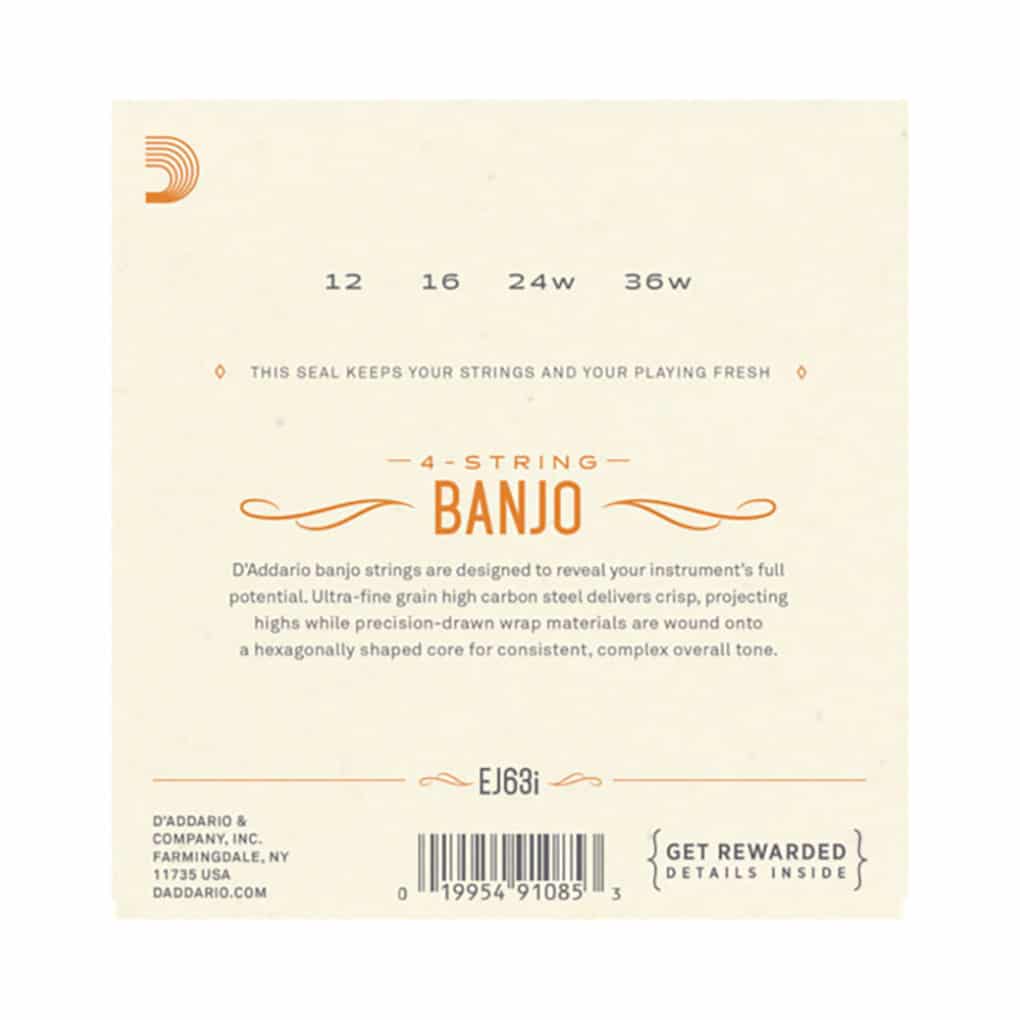 Irish Tenor Banjo Strings – D’Addario EJ63i – Nickel Plated Steel – 12-36 – Loop End 3