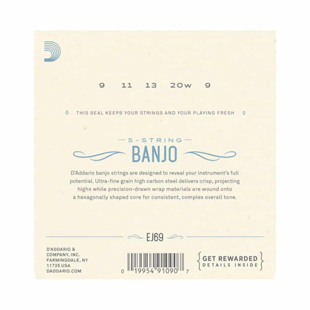 Banjo Strings – D’Addario EJ69 – 5 String Banjo – Phosphor Bronze – Light – 9-20 – Loop End 3