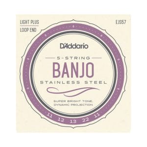 Banjo Strings - D'Addario EJS57 - 5 String Banjo - Stainless Steel - Custom Medium - 11-22 - Loop End